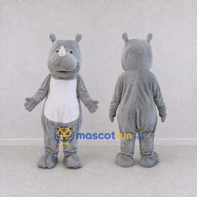 Custom Gray and White Rhinoceros Mascot Costume Adult Full Body Suit for Wildlife Events