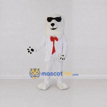 Custom White and Red Polar Bear in Suit Mascot Costume Adult Full Body Suit for Party Events Custom White and Red Polar Bear in Suit Mascot Costume Adult Full Body Suit for Party Events