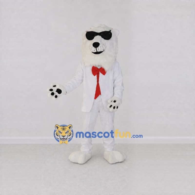 Custom White and Red Polar Bear in Suit Mascot Costume Adult Full Body Suit for Party Events Custom White and Red Polar Bear in Suit Mascot Costume Adult Full Body Suit for Party Events