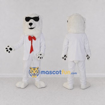 Custom White and Red Polar Bear in Suit Mascot Costume Adult Full Body Suit for Party Events