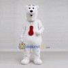 Custom White and Red Polar Bear with Pendant Mascot Costume Adult Full Body Suit for Winter Events Custom White and Red Polar Bear with Pendant Mascot Costume Adult Full Body Suit for Winter Events