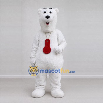 Custom White and Red Polar Bear with Pendant Mascot Costume Adult Full Body Suit for Winter Events Custom White and Red Polar Bear with Pendant Mascot Costume Adult Full Body Suit for Winter Events