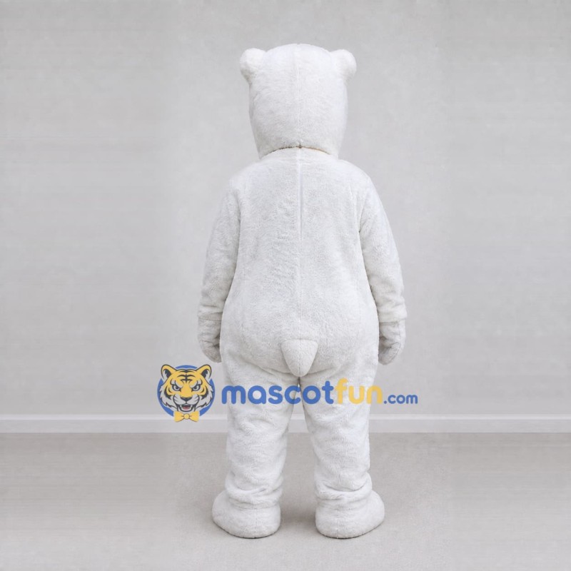 Custom White and Red Polar Bear with Pendant Mascot Costume Adult Full Body Suit for Winter Events Custom White and Red Polar Bear with Pendant Mascot Costume Adult Full Body Suit for Winter Events