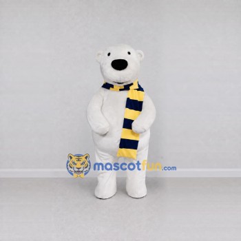 Custom White Blue and Yellow Polar Bear with Scarf Mascot Costume Adult Full Body Suit for Winter Events