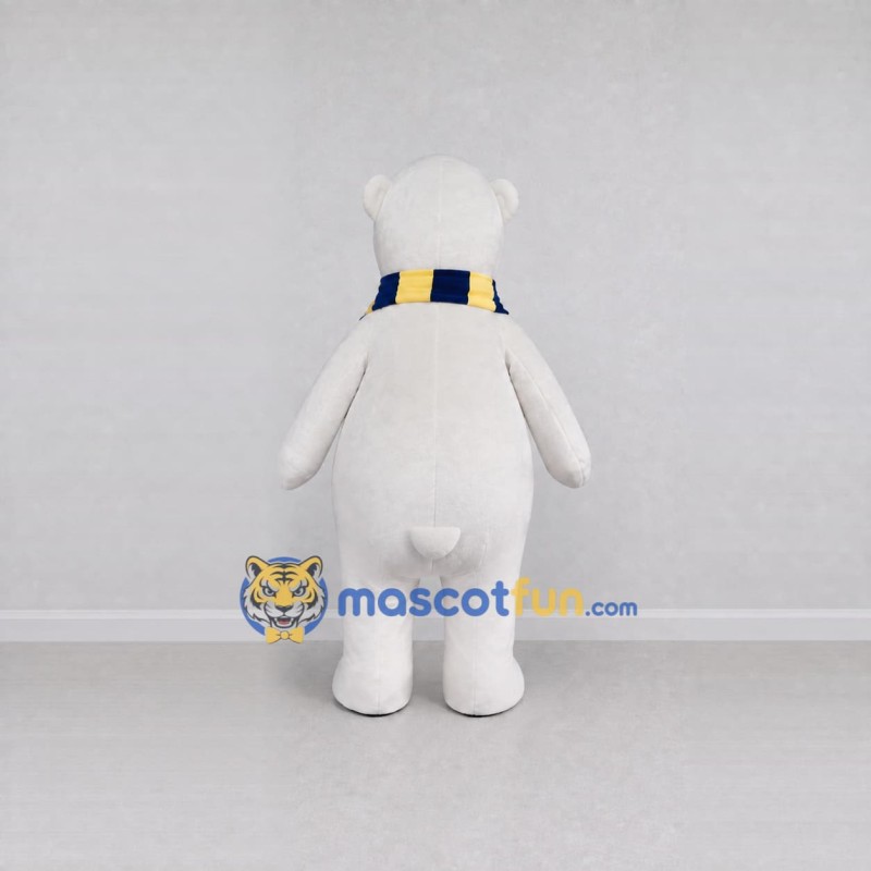 Custom White Blue and Yellow Polar Bear with Scarf Mascot Costume Adult Full Body Suit for Winter Events Custom White Blue and Yellow Polar Bear with Scarf Mascot Costume Adult Full Body Suit for Winter Events