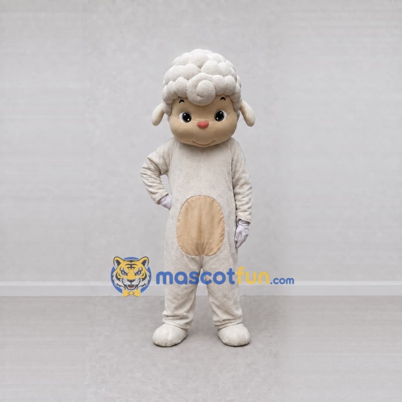 Custom Cream and Tan Lamb Mascot Costume Adult Full Body Suit for Farm Events Custom Cream and Tan Lamb Mascot Costume Adult Full Body Suit for Farm Events