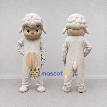 Custom Cream and Tan Lamb Mascot Costume Adult Full Body Suit for Farm Events