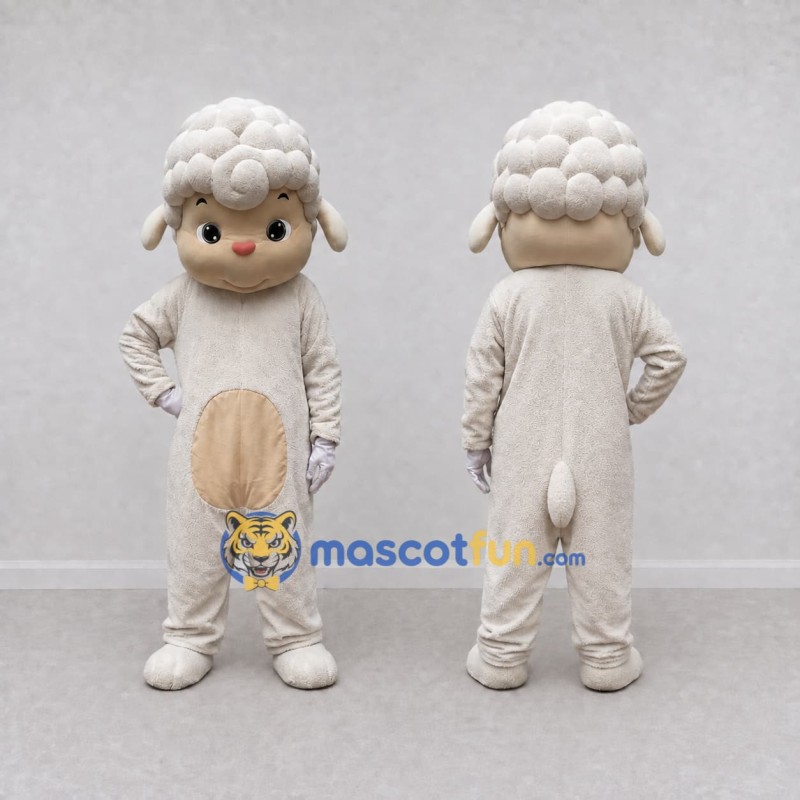 Custom Cream and Tan Lamb Mascot Costume Adult Full Body Suit for Farm Events Custom Cream and Tan Lamb Mascot Costume Adult Full Body Suit for Farm Events
