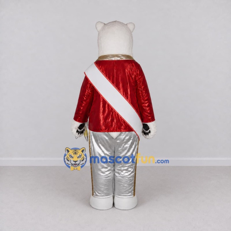 Custom White Red and Silver Marching Band Polar Bear Mascot Costume Adult Full Body Suit for Parade Events Custom White Red and Silver Marching Band Polar Bear Mascot Costume Adult Full Body Suit for Parade Events