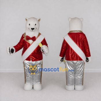 Custom White Red and Silver Marching Band Polar Bear Mascot Costume Adult Full Body Suit for Parade Events