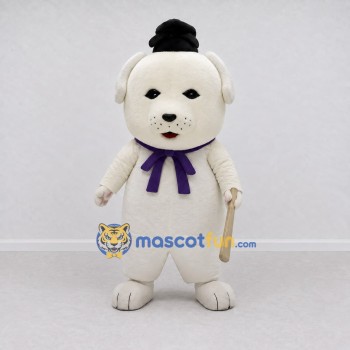Custom Cream and Purple Dog with Hat Mascot Costume Adult Full Body Suit for Costume Parties