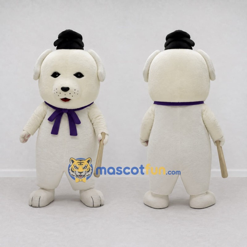 Custom Cream and Purple Dog with Hat Mascot Costume Adult Full Body Suit for Costume Parties