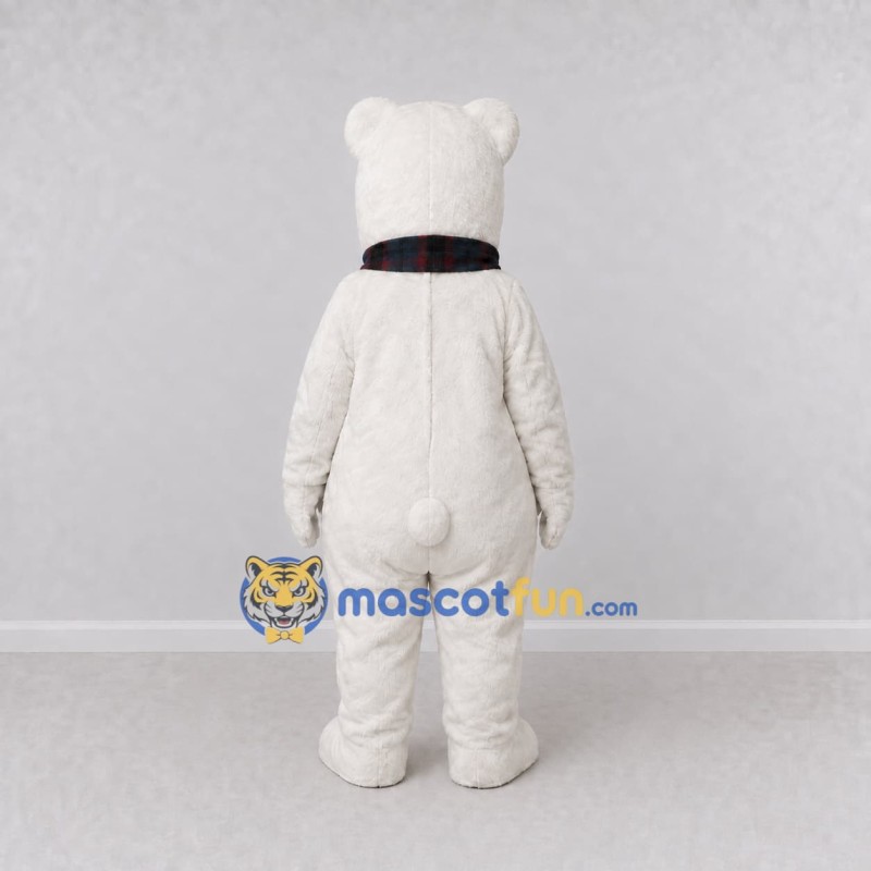 Custom White and Black Polar Bear with Scarf Mascot Costume Adult Full Body Suit for Winter Events Custom White and Black Polar Bear with Scarf Mascot Costume Adult Full Body Suit for Winter Events