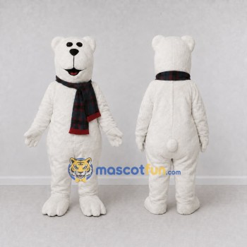 Custom White and Black Polar Bear with Scarf Mascot Costume Adult Full Body Suit for Winter Events