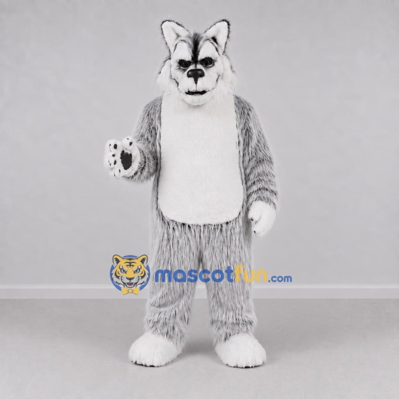 Custom Gray and White Wolf Mascot Costume Adult Full Body Suit for Wildlife Events Custom Gray and White Wolf Mascot Costume Adult Full Body Suit for Wildlife Events