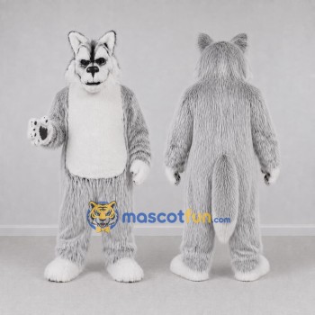 Custom Gray and White Wolf Mascot Costume Adult Full Body Suit for Wildlife Events