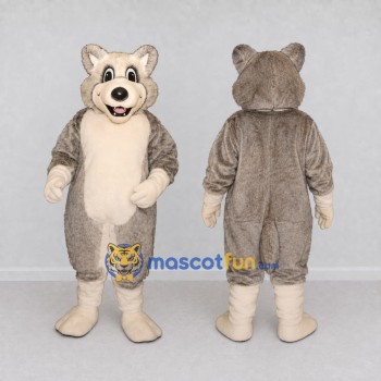 Custom Gray and Cream Wolf Mascot Costume Adult Full Body Suit for School Events