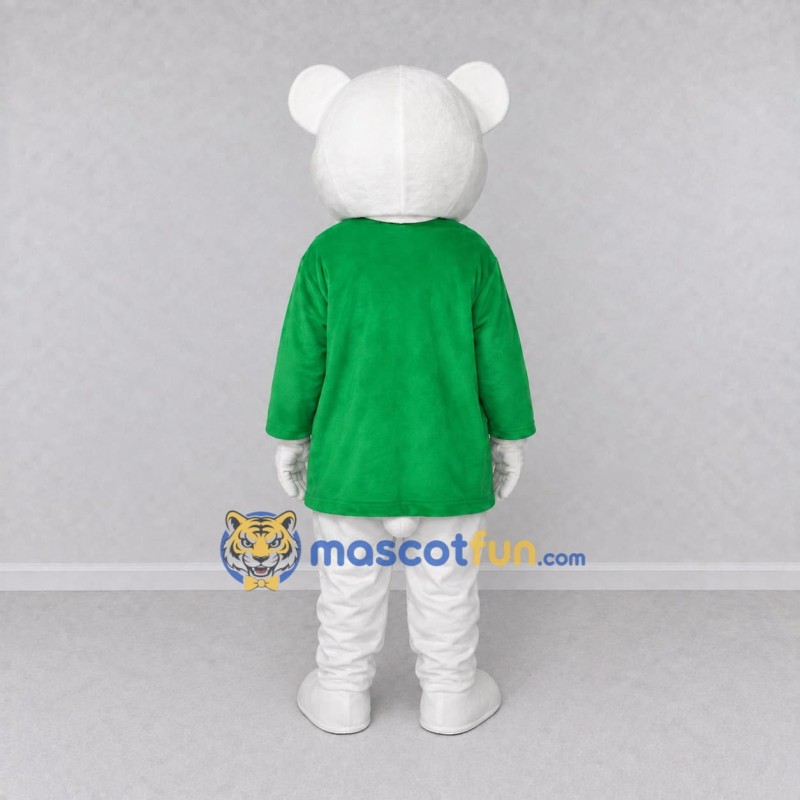 Custom White and Green Polar Bear in T-Shirt Mascot Costume Adult Full Body Suit for School Events Custom White and Green Polar Bear in T-Shirt Mascot Costume Adult Full Body Suit for School Events