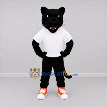 Custom Black and White Panther in T-Shirt Mascot Costume Adult Full Body Suit for Sports Events