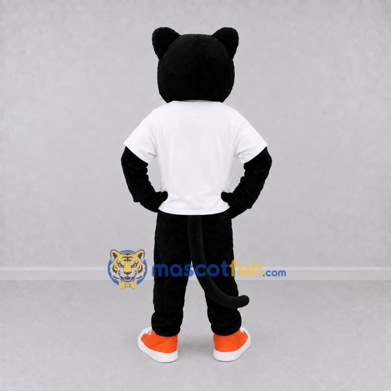 Custom Black and White Panther in T-Shirt Mascot Costume Adult Full Body Suit for Sports Events Custom Black and White Panther in T-Shirt Mascot Costume Adult Full Body Suit for Sports Events