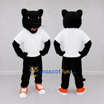 Custom Black and White Panther in T-Shirt Mascot Costume Adult Full Body Suit for Sports Events
