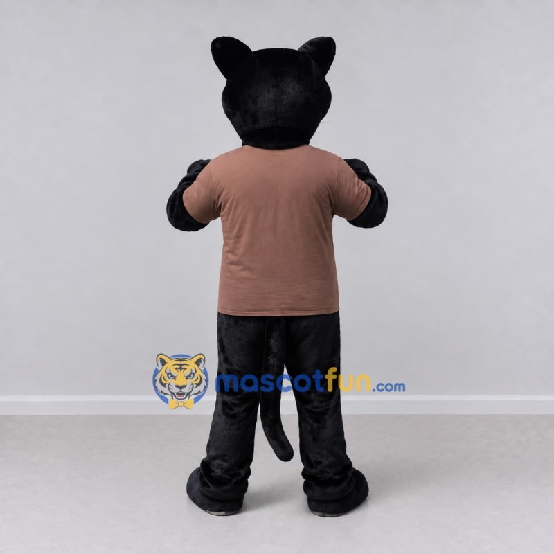 Custom Black and Brown Panther in T-Shirt Mascot Costume Adult Full Body Suit for Sports Events Custom Black and Brown Panther in T-Shirt Mascot Costume Adult Full Body Suit for Sports Events