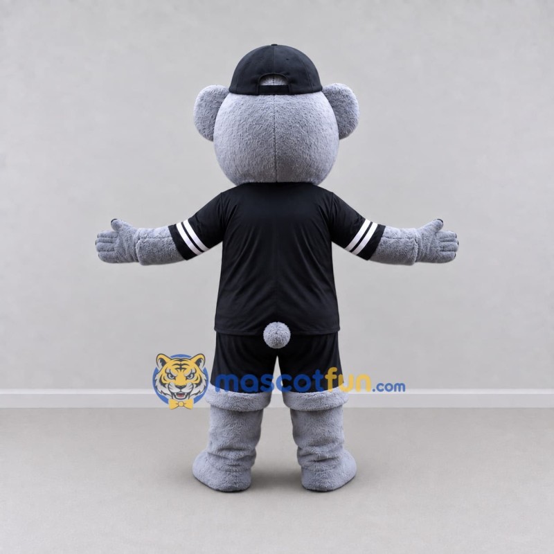 Custom Gray and Black Bear in Sportswear Mascot Costume Adult Full Body Suit for Sports Events Custom Gray and Black Bear in Sportswear Mascot Costume Adult Full Body Suit for Sports Events