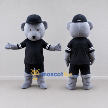 Custom Gray and Black Bear in Sportswear Mascot Costume Adult Full Body Suit for Sports Events