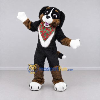 Custom Black Brown and White Dog with Bandana Mascot Costume Adult Full Body Suit for Pet Events Custom Black Brown and White Dog with Bandana Mascot Costume Adult Full Body Suit for Pet Events