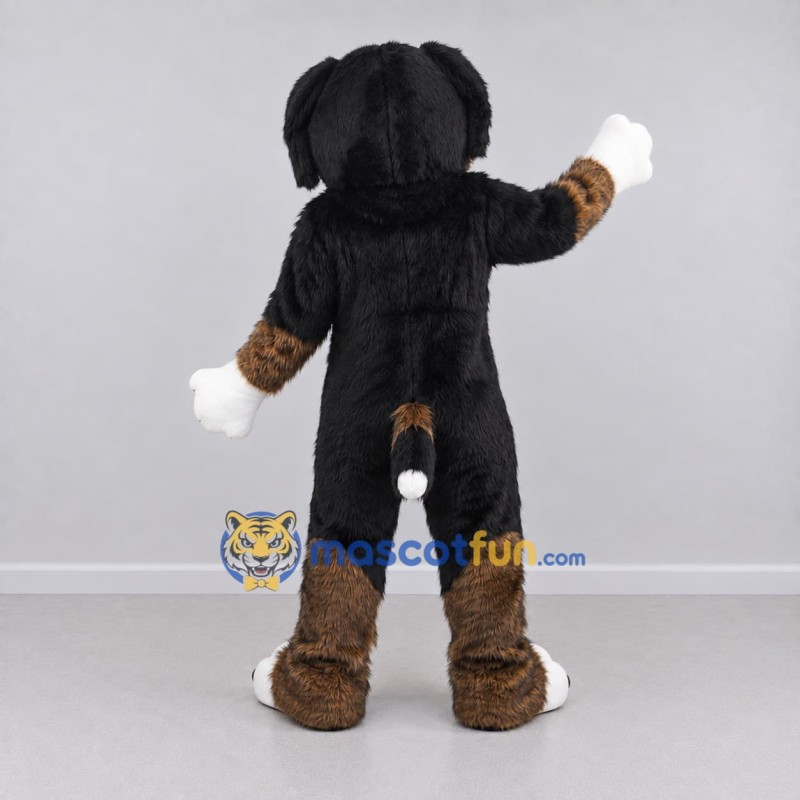 Custom Black Brown and White Dog with Bandana Mascot Costume Adult Full Body Suit for Pet Events Custom Black Brown and White Dog with Bandana Mascot Costume Adult Full Body Suit for Pet Events