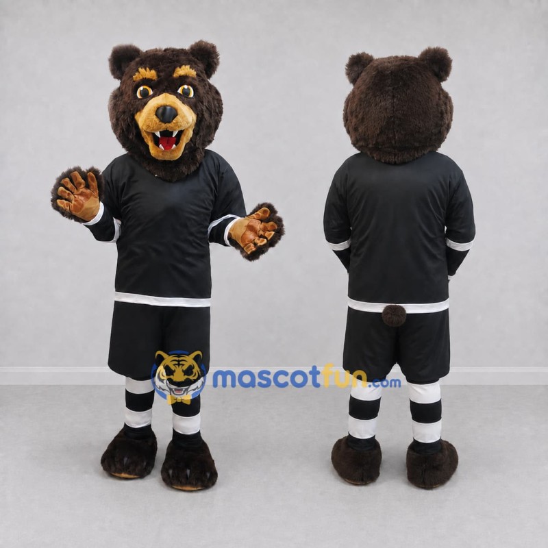 Custom Brown and Black Bear in Sportswear Mascot Costume Adult Full Body Suit for Sports Events Custom Brown and Black Bear in Sportswear Mascot Costume Adult Full Body Suit for Sports Events