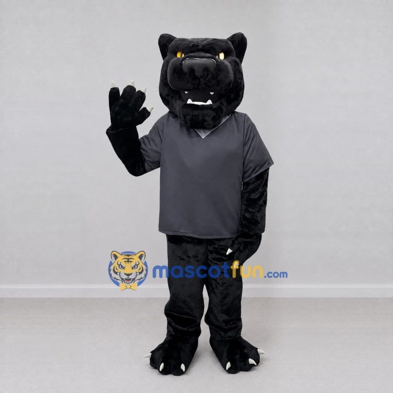 Custom Black and Gray Panther in Polo Shirt Mascot Costume Adult Full Body Suit for Sports Events Custom Black and Gray Panther in Polo Shirt Mascot Costume Adult Full Body Suit for Sports Events