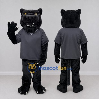 Custom Black and Gray Panther in Polo Shirt Mascot Costume Adult Full Body Suit for Sports Events