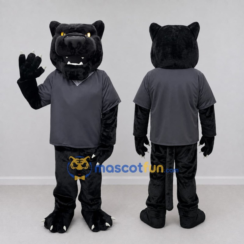 Custom Black and Gray Panther in Polo Shirt Mascot Costume Adult Full Body Suit for Sports Events Custom Black and Gray Panther in Polo Shirt Mascot Costume Adult Full Body Suit for Sports Events