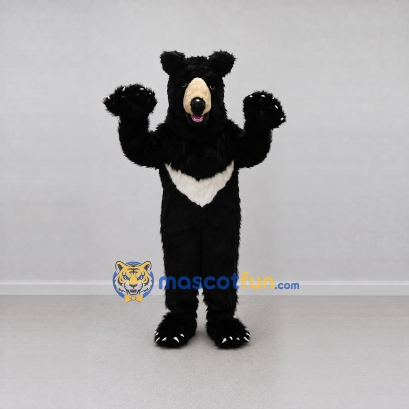 Custom Black and Cream Asiatic Black Bear Mascot Costume Adult Full Body Suit for Wildlife Events Custom Black and Cream Asiatic Black Bear Mascot Costume Adult Full Body Suit for Wildlife Events