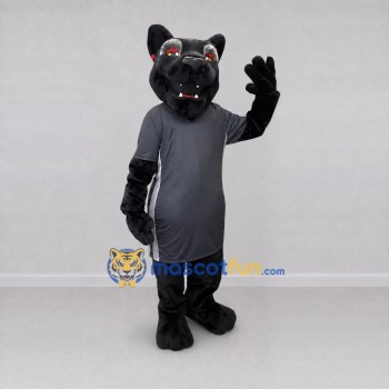 Custom Black and Gray Panther in T-Shirt Mascot Costume Adult Full Body Suit for Sports Events Custom Black and Gray Panther in T-Shirt Mascot Costume Adult Full Body Suit for Sports Events