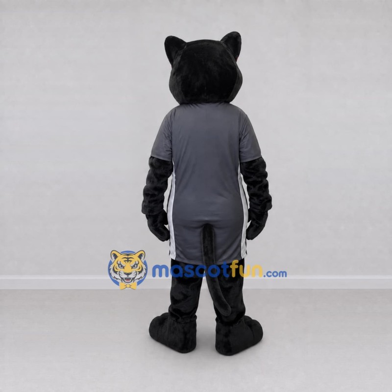 Custom Black and Gray Panther in T-Shirt Mascot Costume Adult Full Body Suit for Sports Events Custom Black and Gray Panther in T-Shirt Mascot Costume Adult Full Body Suit for Sports Events