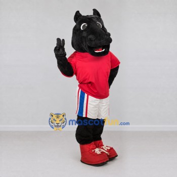 Custom Black Red and White Horse in Sportswear Mascot Costume Adult Full Body Suit for Sports Events Custom Black Red and White Horse in Sportswear Mascot Costume Adult Full Body Suit for Sports Events