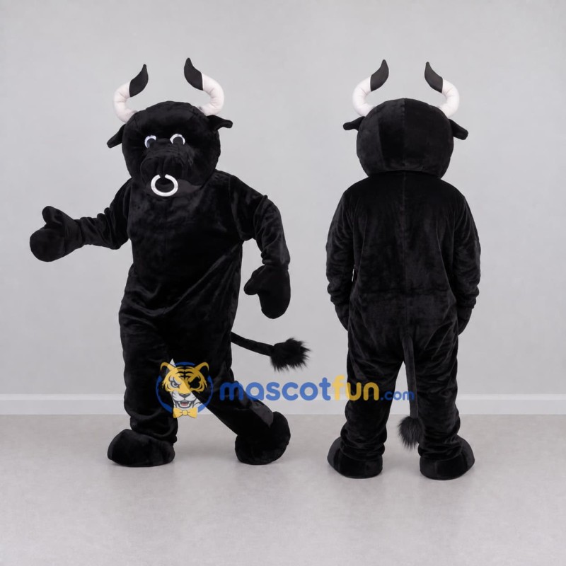 Custom Black and White Bull Mascot Costume Adult Full Body Suit for Sports Events Custom Black and White Bull Mascot Costume Adult Full Body Suit for Sports Events