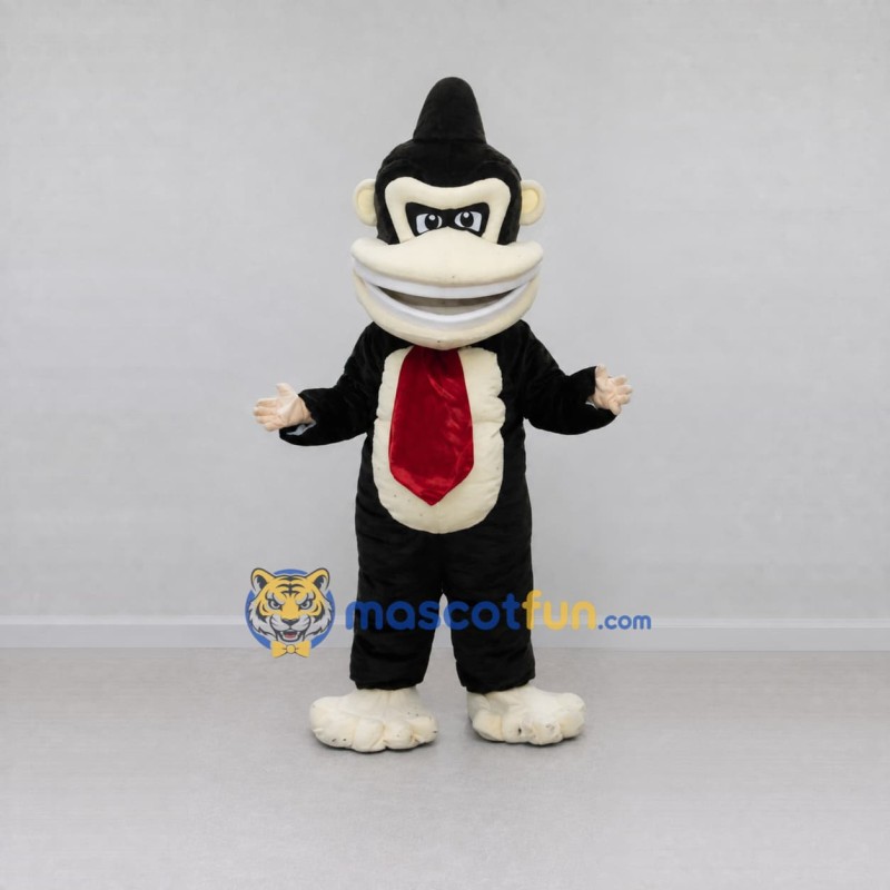 Custom Black Cream and Red Gorilla with Tie Mascot Costume Adult Full Body Suit for Party Events Custom Black Cream and Red Gorilla with Tie Mascot Costume Adult Full Body Suit for Party Events