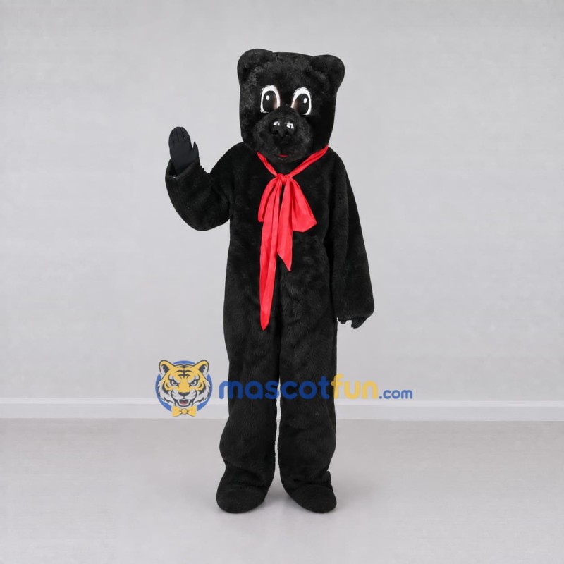 Custom Black and Red Bear with Scarf Mascot Costume Adult Full Body Suit for School Events Custom Black and Red Bear with Scarf Mascot Costume Adult Full Body Suit for School Events