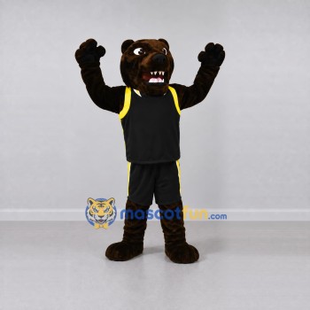 Custom Brown Black and Yellow Bear in Sportswear Mascot Costume Adult Full Body Suit for Sports Events