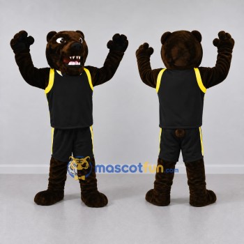 Custom Brown Black and Yellow Bear in Sportswear Mascot Costume Adult Full Body Suit for Sports Events