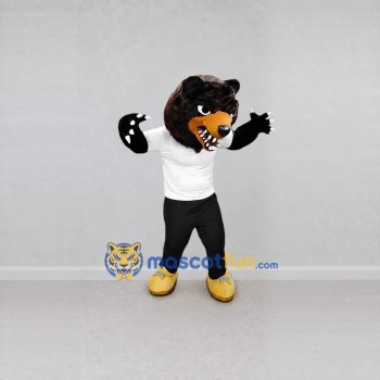 Custom Black White and Yellow Bear in T-Shirt Mascot Costume Adult Full Body Suit for Sports Events
