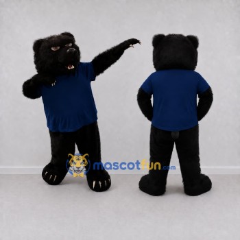 Custom Black and Blue Bear in T-Shirt Mascot Costume Adult Full Body Suit for Sports Events