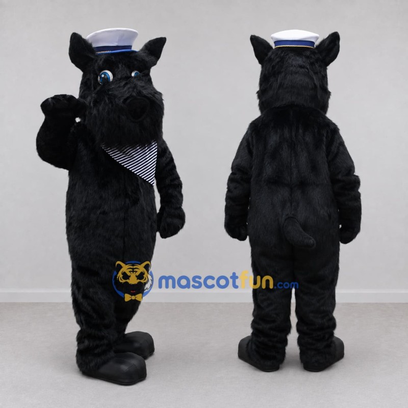 Custom Black and White Sailor Dog Mascot Costume Adult Full Body Suit for Nautical Events Custom Black and White Sailor Dog Mascot Costume Adult Full Body Suit for Nautical Events