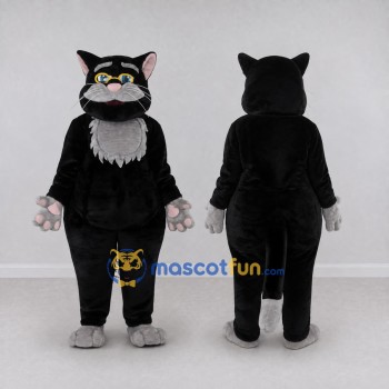 Custom Black and Gray Cat with Glasses Mascot Costume Adult Full Body Suit for School Events