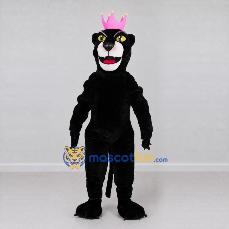 Custom Black and Pink Panther with Crown Mascot Costume Adult Full Body Suit for Party Events Custom Black and Pink Panther with Crown Mascot Costume Adult Full Body Suit for Party Events