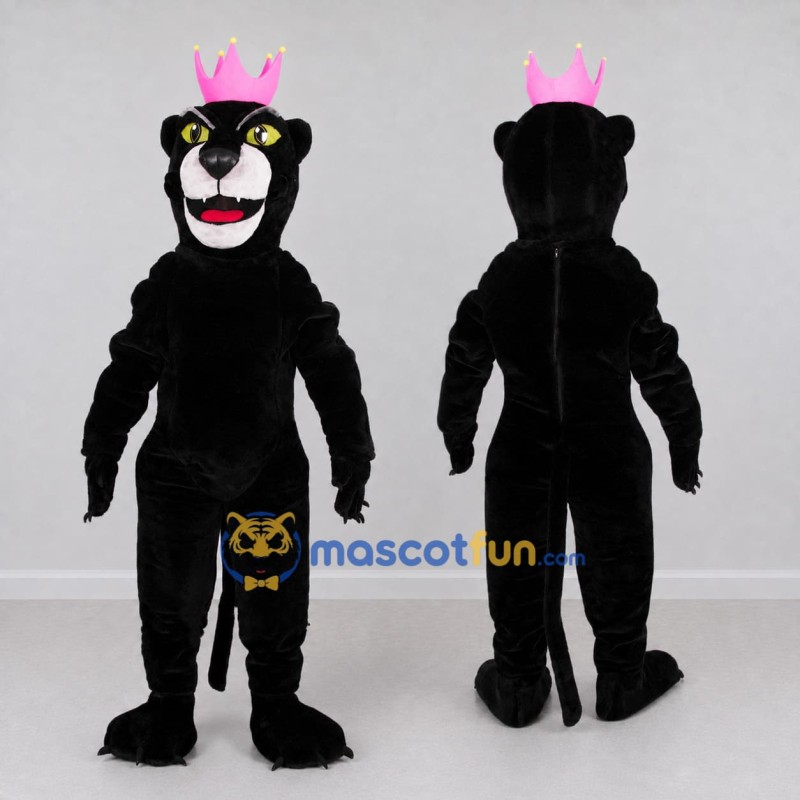 Custom Black and Pink Panther with Crown Mascot Costume Adult Full Body Suit for Party Events Custom Black and Pink Panther with Crown Mascot Costume Adult Full Body Suit for Party Events
