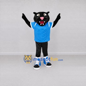 Custom Black and Blue Panther in Sportswear Mascot Costume Adult Full Body Suit for Sports Events Custom Black and Blue Panther in Sportswear Mascot Costume Adult Full Body Suit for Sports Events